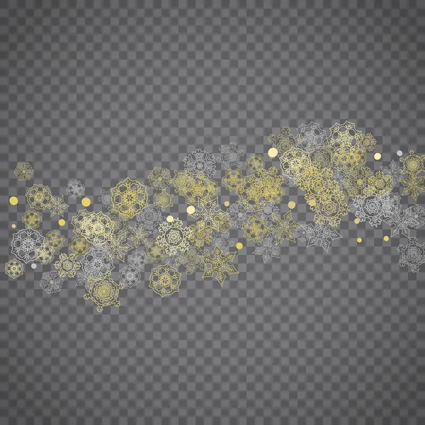 Flocons Neige Isolés Sur Fond Gris Transparent Neige Dorée Vente — Image vectorielle