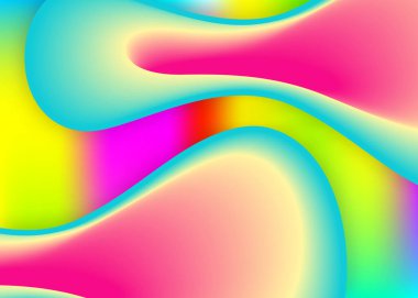 Sıvı elementler. Canlı gradyan örgüsü. Modern modayla birlikte holografik 3d arkaplan. Yuvarlak poster, koruma planı. Dinamik şekilleri ve sıvısı olan sıvı elementler.