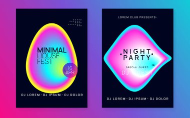 Yaz müzik seti. Elektronik ses. Gece dansı yaşam tarzı tatili. Minimal bağımsız gösteri afiş şablonu. Akışkan holografik gradyan şekil ve çizgi. Yaz müziği için afiş ve broşür.