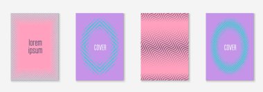 Minimum moda kaplama şablonu ayarlandı. Yarım tonlu fütürist düzen. Kitap, katalog ve yıllık için geometrik kapak şablonu. Minimalist renkli gradyanlar. Soyut iş illüstrasyonu.