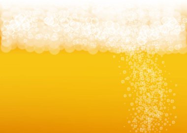 Gerçekçi baloncuklarla dolu bira festivali arka planı. Restoran menüsü tasarımı, afişler ve afişler için güzel bir içecek. Sarı yatay bira festivali arka planı köpüklü. Soğuk bira ya da bira..