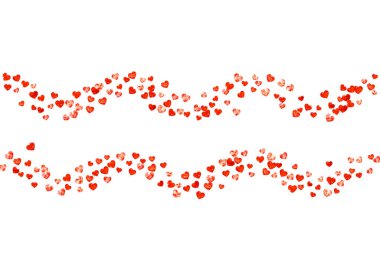 Sevgililer günü için kırmızı parıltılı kalp çerçevesi. 14 Şubat günü. Kalp şablonu için vektör konfetisi. Grunge el çizimi dokusu. Parti daveti, perakende satış teklifi ve reklam için aşk teması.