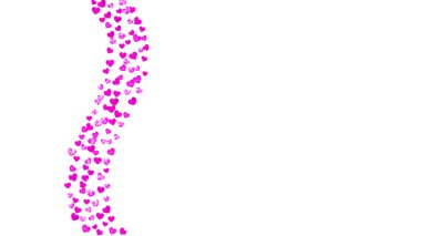 Kalp sınırında pembe parıltılı bir arka plan. Sevgililer Günü. Vektör konfetisi. El yapımı doku. Kupon için aşk teması, özel iş afişi. Kalp sınırlı düğün ve gelin şablonu.