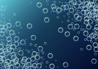 Arkaplanda sabun köpüğü var. Gerçekçi su kabarcıkları 3 boyutlu. Şampuan köpüklü serin gökkuşağı renkli sıvı köpük. Yatay kozmetik broşür ve davetiye. Banyo ve duş için sabun köpüğü. Vektör EPS10.