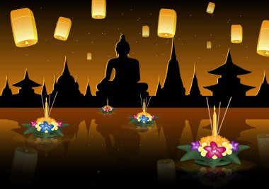 Loy Krathong. Işık vektör illüstrasyonu festivali.
