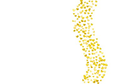 Kalp konfetisi arka planında altın parıltısı var. Sevgililer Günü. Vektör çerçevesi. El yapımı doku. İlan için aşk teması, özel iş teklifi, tanıtım. Kalp konfetisiyle düğün ve gelin şablonu.