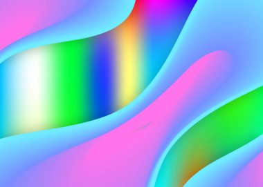 Sıvı arkaplan. Modern modayla birlikte holografik 3d arkaplan. Gökkuşağı kapağı, dergi tasarımı. Canlı gradyan örgüsü. Sıvı dinamik elementler ve şekillerle akışkan arkaplan.