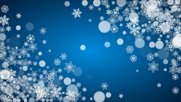 Snowflakes Falling Blue Background Christmas New Year Horizontal Theme Frosty — Stock Vector