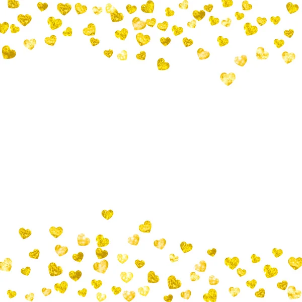 金の輝きの心との結婚式のコンフェッティ バレンタインデー ベクトル背景 手描きの質感 バウチャー 特別なビジネスバナーのための愛のテーマ ハートのウェディングコンフェッティテンプレート — ストックベクタ