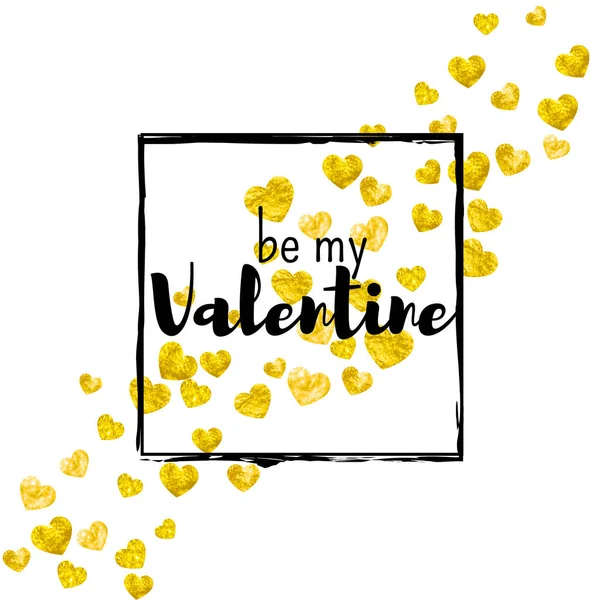 Tarjeta San Valentín Con Corazones Brillo Dorado Febrero Vector Confetti — Archivo Imágenes Vectoriales