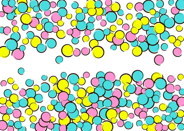 Punktrahmen Mit Pop Art Konfetti Große Farbige Flecken Spiralen Und — Stockvektor