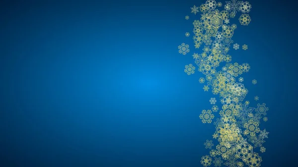 Nový Rok Sníh Modrém Pozadí Zlaté Třpytivé Sněhové Vločky Vánoce — Stockový vektor