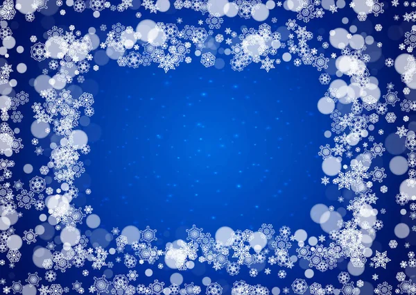 Weihnachtsbordüre Mit Weißen Schneeflocken Auf Blauem Hintergrund Mit Funkeln Horizontale — Stockvektor