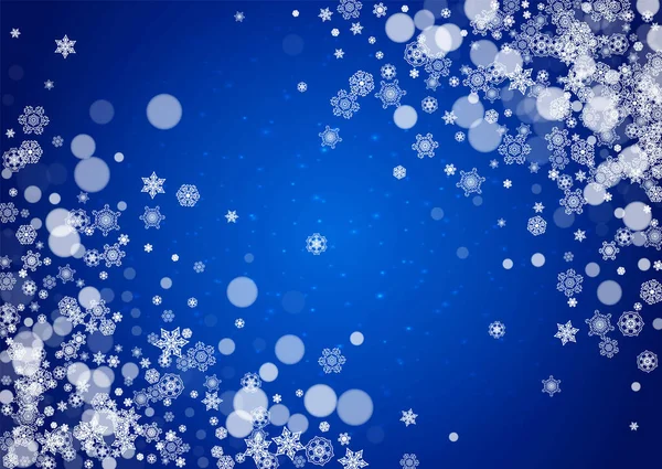 Sneeuwvlokken Vallen Blauwe Achtergrond Met Glitters Kerstmis Nieuwjaar Horizontaal Thema — Stockvector