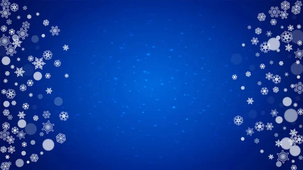 Cadre Nouvel Avec Flocons Neige Froids Sur Fond Horizontal Bleu — Image vectorielle