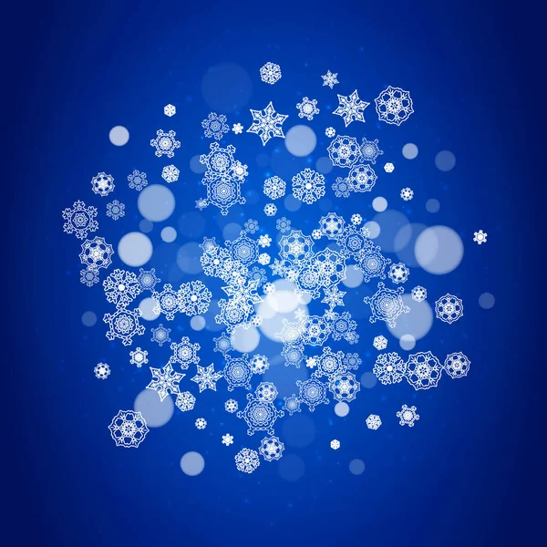 Fondo Navideño Con Copos Nieve Blancos Destellos Ventas Invierno Año — Vector de stock