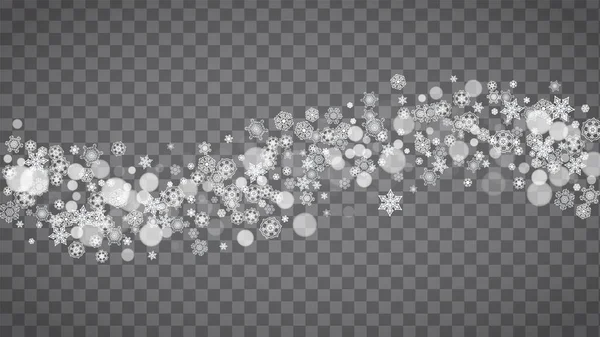 Copos Nieve Aislados Sobre Fondo Gris Transparente Ventas Invierno Diseño — Vector de stock