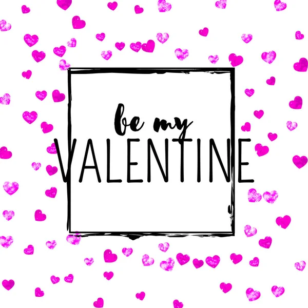 情人节卡片上有粉色闪光的心 2月14日情人节卡片模板的向量Confetti 手绘手绘纹理 特价商品 传单的爱情主题 — 图库矢量图片