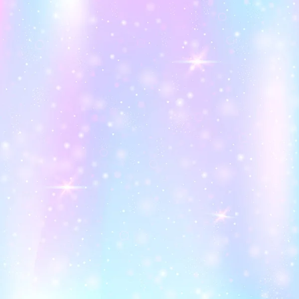 虹のメッシュと妖精の背景 プリンセスカラーのガーリー宇宙バナー ホログラムでファンタジーグラデーションの背景 魔法の輝きとホログラフィック妖精の背景 星とぼかし — ストックベクタ