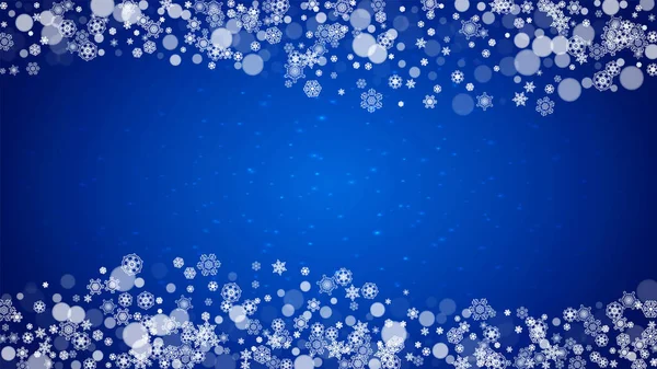 Marco Navidad Con Nieve Cayendo Sobre Fondo Azul Con Destellos — Vector de stock