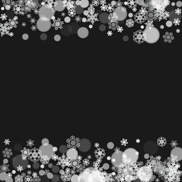 黑色背景上有雪花的圣诞框架 新年主题 时尚的圣诞框架为节日横幅 特别的礼物 在派对庆祝活动中 雪花飘扬 雪花飘扬 — 图库矢量图片
