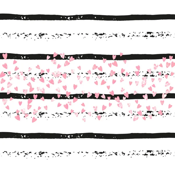 Pink Glitter Hearts Confetti Black Stripes Shiny Random Falling Sequins — Stock Vector