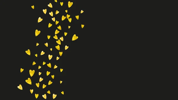 Heart Konfetti Bakgrund Med Guld Glitter Alla Hjärtans Dag Vektorram — Stock vektor