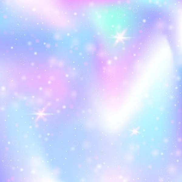 虹のメッシュと妖精の背景 プリンセスカラーの液体宇宙バナー ホログラムでファンタジーグラデーションの背景 魔法の輝きとホログラフィック妖精の背景 星とぼかし — ストックベクタ