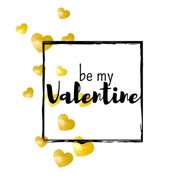 Valentijnskaart Met Gouden Glitterhartjes Februari Vector Confetti Voor Valentijnskaart Sjabloon — Stockvector