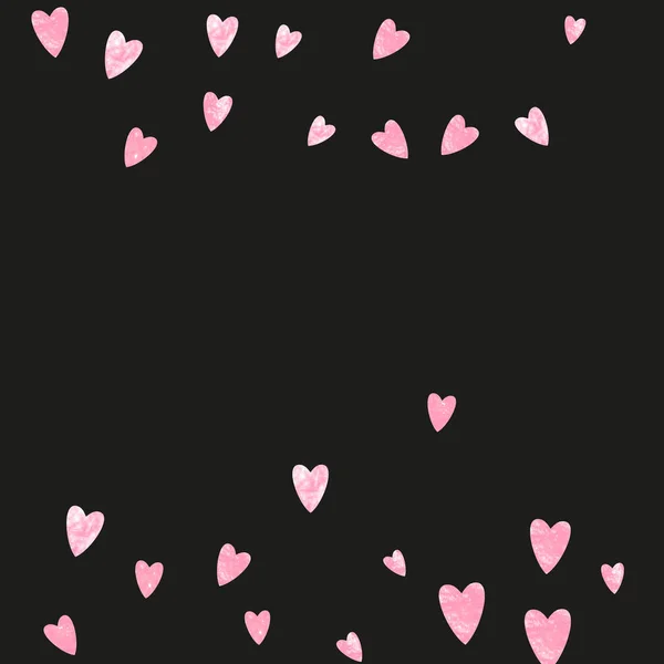 Рожевий Блиск Конфетті Серцями Ізольованому Тлі Блискучі Випадкові Блискітки Металевими — стоковий вектор