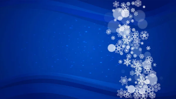 Weihnachten Schneeflocken Auf Blauem Hintergrund Mit Funkeln Horizontalrahmen Für Winterbanner — Stockvektor