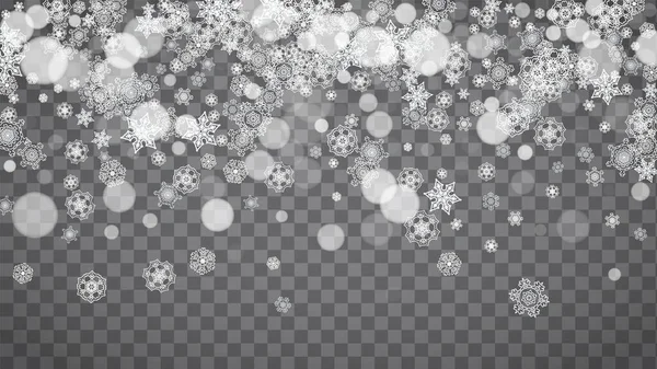 圣诞节和新年庆祝活动用白色雪片的冬季框架 横向冬季框架透明背景的横幅 优惠券 聚会活动 — 图库矢量图片