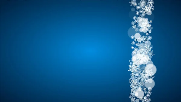 Sneeuwvlokken Vallen Blauwe Achtergrond Kerstmis Nieuwjaar Horizontaal Thema Frosty Vallende — Stockvector