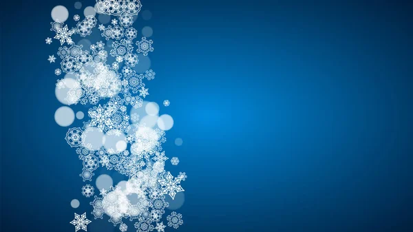 Fiocchi Neve Che Cadono Sfondo Blu Natale Capodanno Tema Orizzontale — Vettoriale Stock