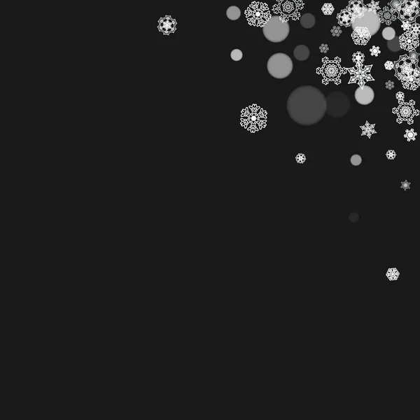 Snowflakes Falling Black Background Merry Christmas Happy New Year Theme — Stock Vector