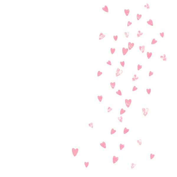 ピンクの輝きのコンフェッティは 孤立した背景に心を込めています 光沢のあるランダムな落下スパンコールとシマー パーティー招待状 ブライダルシャワーのためのピンクの輝きのコンフェッティとデザインと日付を保存招待 — ストックベクタ