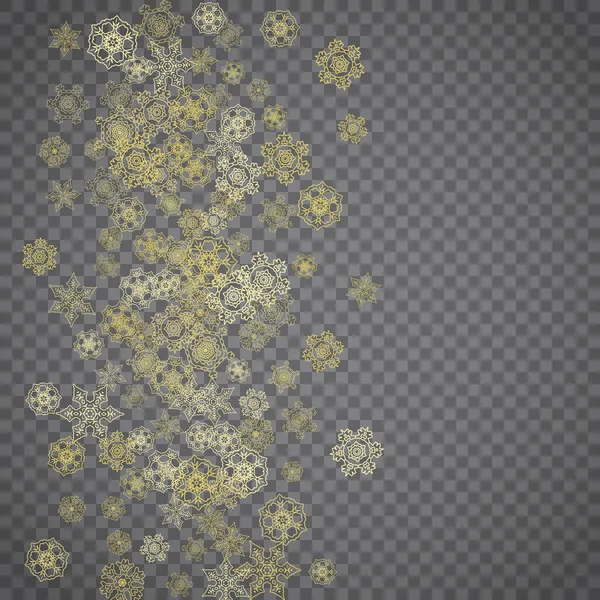 Isolerade Snöflingor Transparent Grå Bakgrund Guld Glitter Snö Vinterförsäljning Jul — Stock vektor