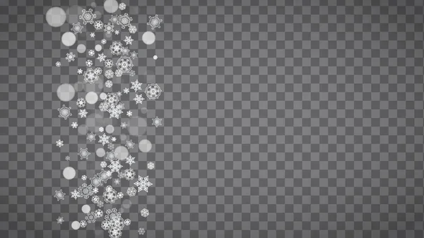 Płatki Śniegu Blizzard Przezroczystym Szarym Tle Zimowy Sprzedaż Boże Narodzenie — Wektor stockowy
