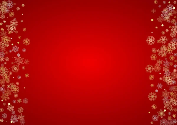 红色背景的圣诞雪 冬季横幅 优惠券 派对活动的闪亮框架 圣诞老人的颜色与金色的圣诞雪 海象的水平落雪 — 图库矢量图片