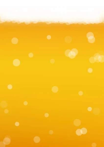 現実的な泡とビールの背景 パブやバーのメニューのデザイン バナーやチラシのためのクールな液体ドリンク 白い泡と黄色の垂直方向のビールの背景 黄金のラガーやエールの冷たいピント — ストックベクタ