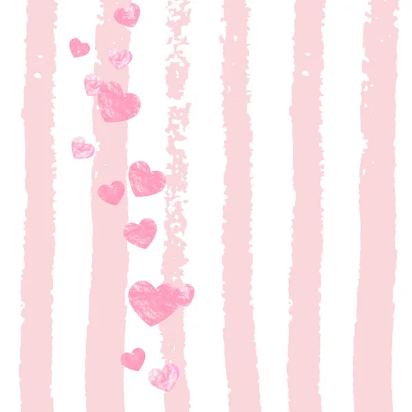 Coeurs Roses Paillettes Confettis Sur Rayures Blanches Paillettes Tombantes Avec — Image vectorielle