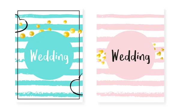 Gold Glitter Cards Dots Sequins Wedding Bridal Shower Invitation Set — Stock Vector