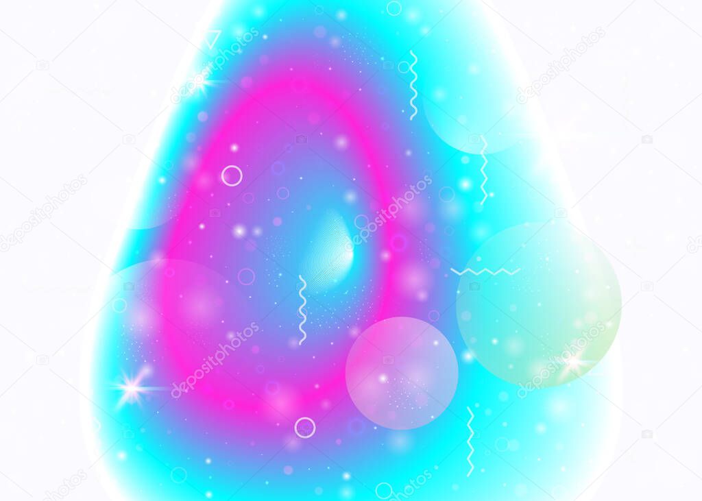 Galaxy background with cosmos and universe shapes and star dust. Holographic futuristic gradients. 3d fluid with magic sparkles. Fantastic space landscape with planets. Memphis galaxy background.