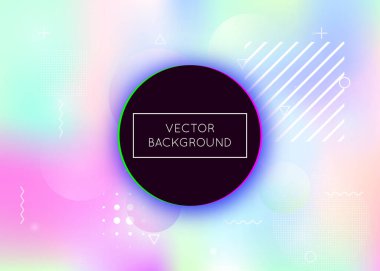 Sıvı arka planı dinamik sıvıyla şekillendirir. Memphis elementleriyle holografik bauhaus gradyanı. Broşür, ui, dergi, poster, afiş ve uygulama için grafik şablonu. Parlak sıvı arka plan şekilleri.