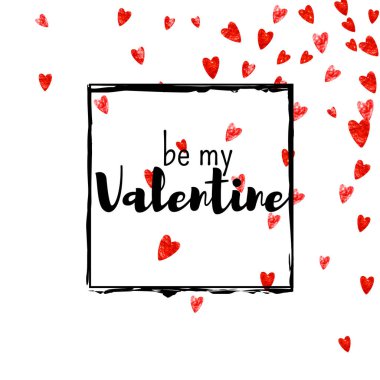 Kırmızı kalpli sevgililer günü kartı mı? 14 Şubat. Sevgililer Günü kartı şablonu için vektör konfetisi. Grunge el çizimi dokusu. Parti daveti, perakende satış teklifi ve reklam için aşk teması.