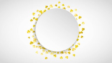 Aziz Patrick Günü için yonca kağıt çerçeve. Şanslı folyo konfetisi. Yonca yapraklarından parlak bir çerçeve. Poster, hediye çeki ve afiş için şablon. İrlanda yonca kağıt çerçeve.