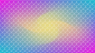 Moda eğilimli arka planda deniz kızı kuyruğu. Denizkızı kuyruğu süslemeli yatay zemin. Parlak renk değişimi. Balık pulu afişi ve davetiyesi. Su altı deseni. Gökkuşağı renkleri.