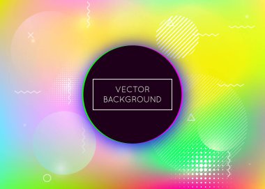 Sıvı sıvıyla dinamik bir arka plan. Memphis elementleriyle holografik bauhaus gradyanı. Pankart, sunum, afiş ve broşür için grafiksel şablon. Yanardöner dinamik arkaplan.