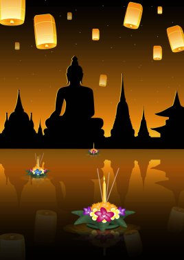 Loy Krathong. Işık vektör illüstrasyonu festivali.