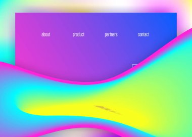 İniş sayfası. Pop uygulaması, mobil tasarım. Canlı gradyan örgüsü. Modern modayla birlikte holografik 3d arkaplan. Sıvı dinamik elementler ve sıvı şekilli iniş sayfası.